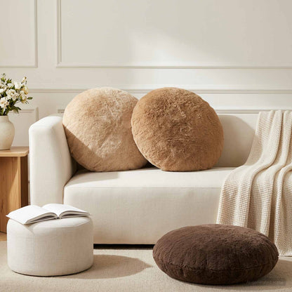 Cushion Cover 6 pcs HEERLEN Taupe Ø 60 cm Faux Rabbit Fur