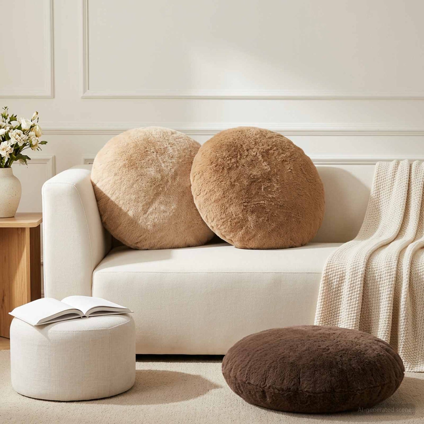 Cushion Cover 2 pcs HEERLEN Taupe Ø 60 cm Faux Rabbit Fur