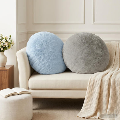 Cushion Cover 2 pcs HEERLEN Light Grey Ø 50 cm Faux Rabbit Fur