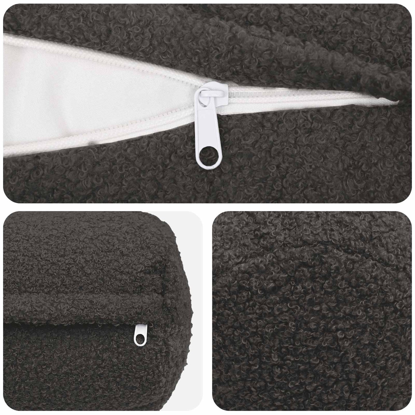 Cushion Cover 2 pcs HEERLEN Dark Grey Ø 15 x 40 cm Bouclé