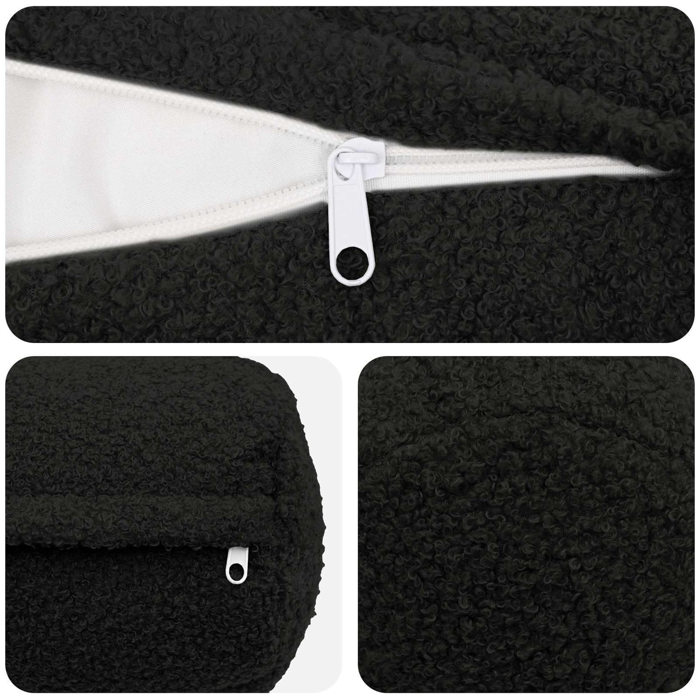 Cushion Cover 2 pcs HEERLEN Black Ø 15 x 40 cm Bouclé