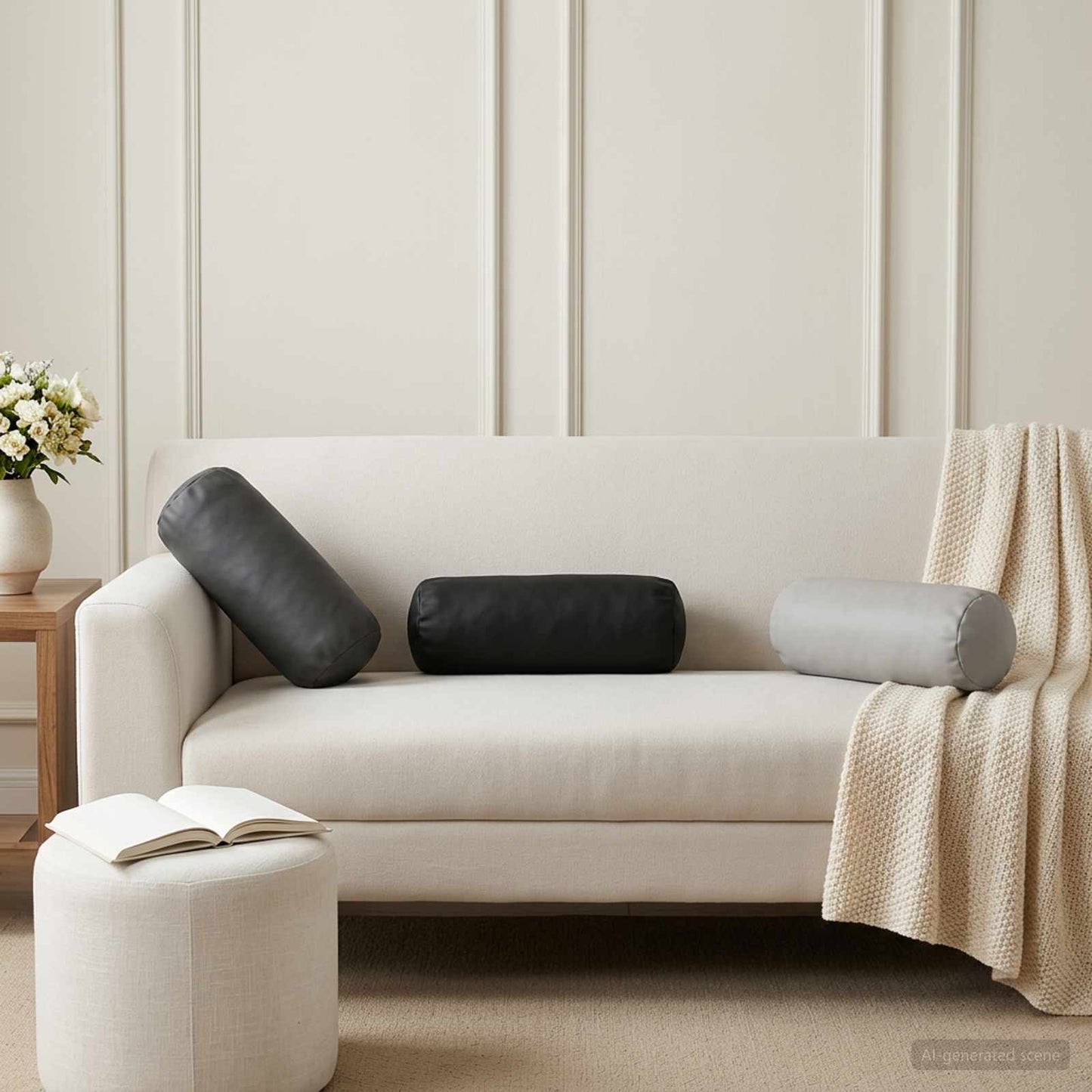 Cushion Cover 6 pcs HEERLEN Black Ø 15 x 40 cm Polyester