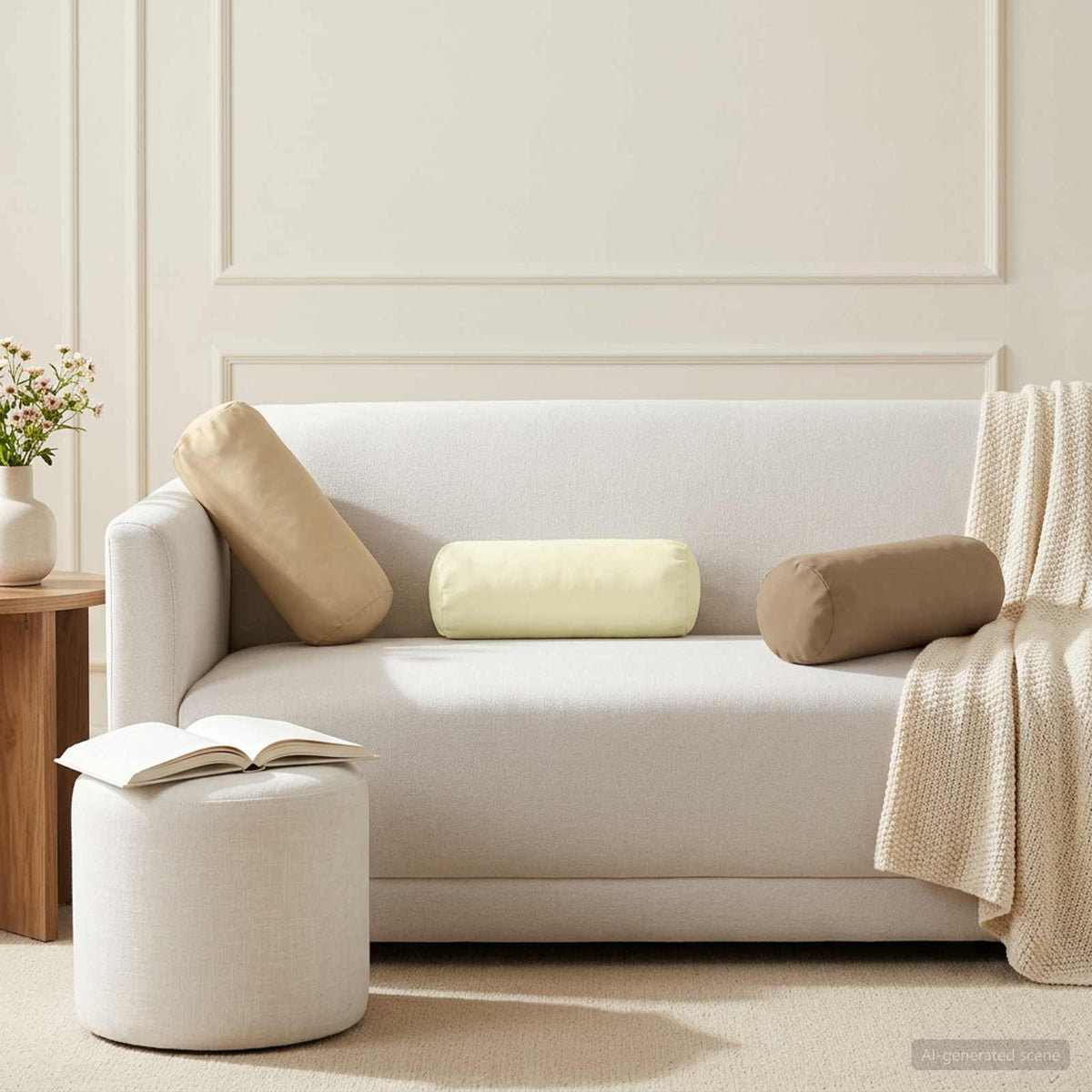 Throw Pillow 2 pcs HEERLEN Taupe Dia. 15 x 40 cm Polyester