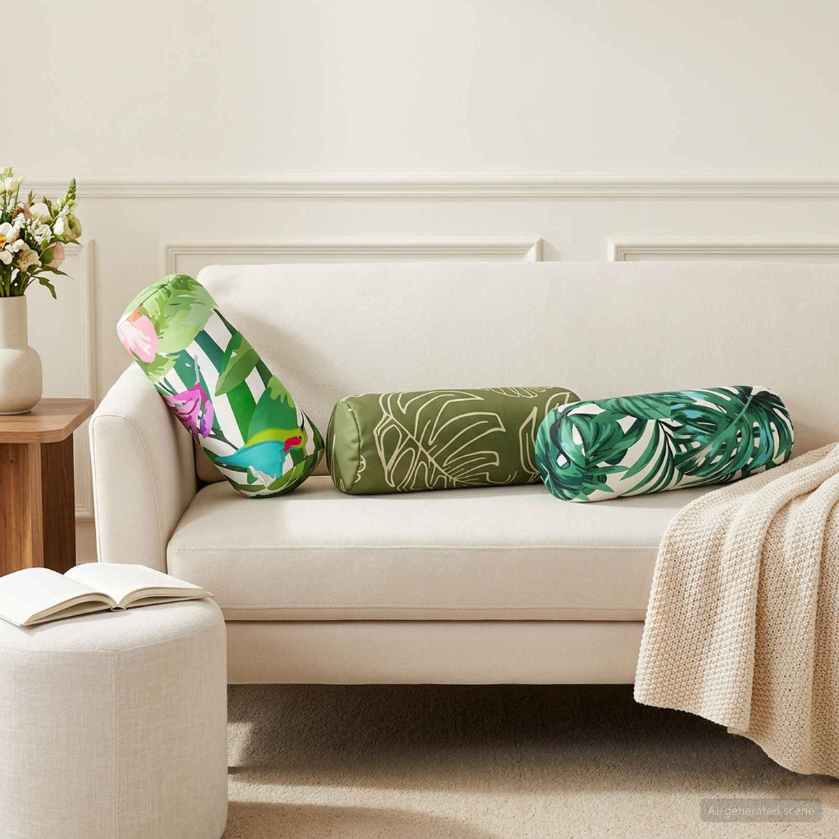 Throw Pillow 6 pcs HEERLEN Leaf Design Dia. 15 x 40 cm