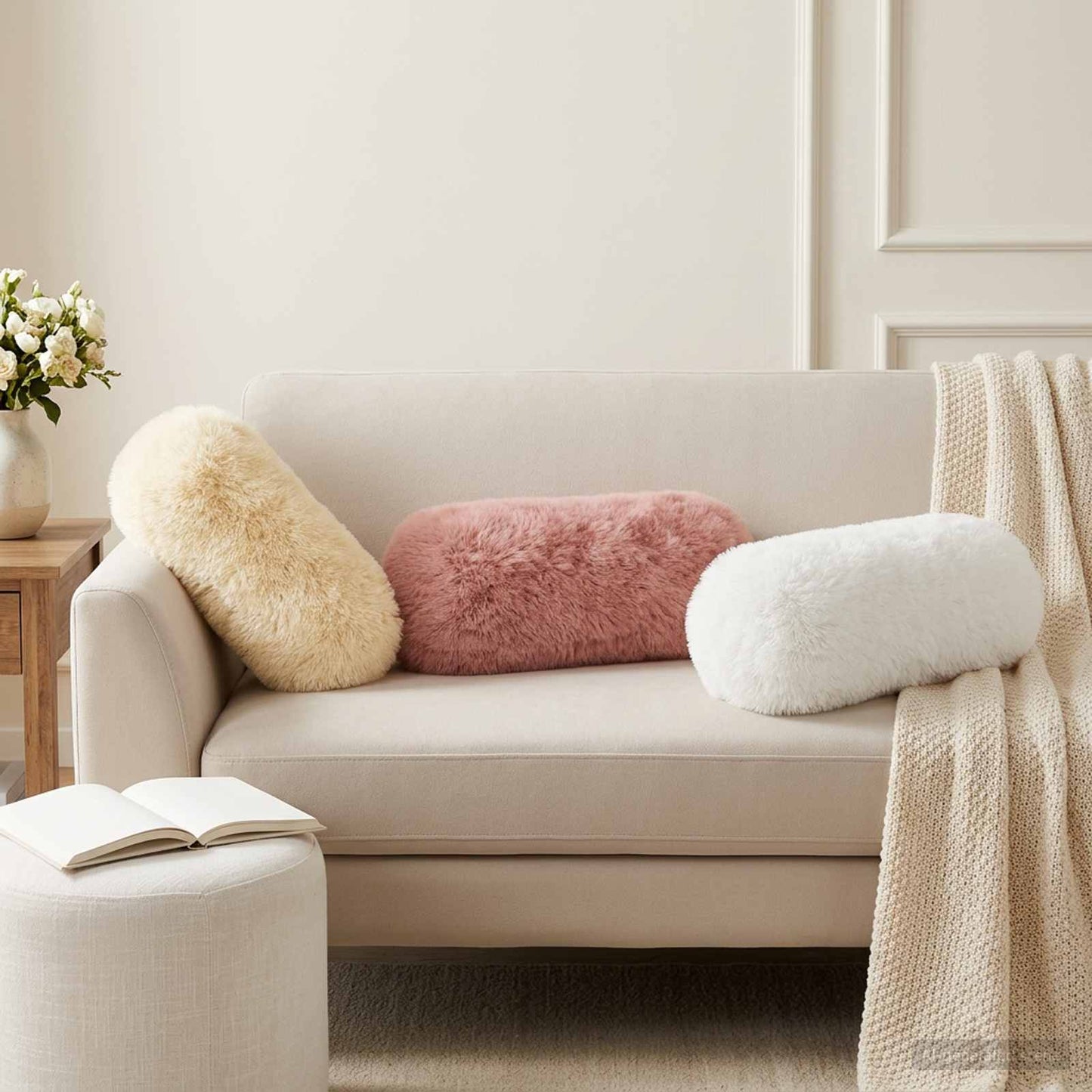 Cushion Cover 2 pcs HEERLEN Cream Ø 15 x 40 cm PV Fleece