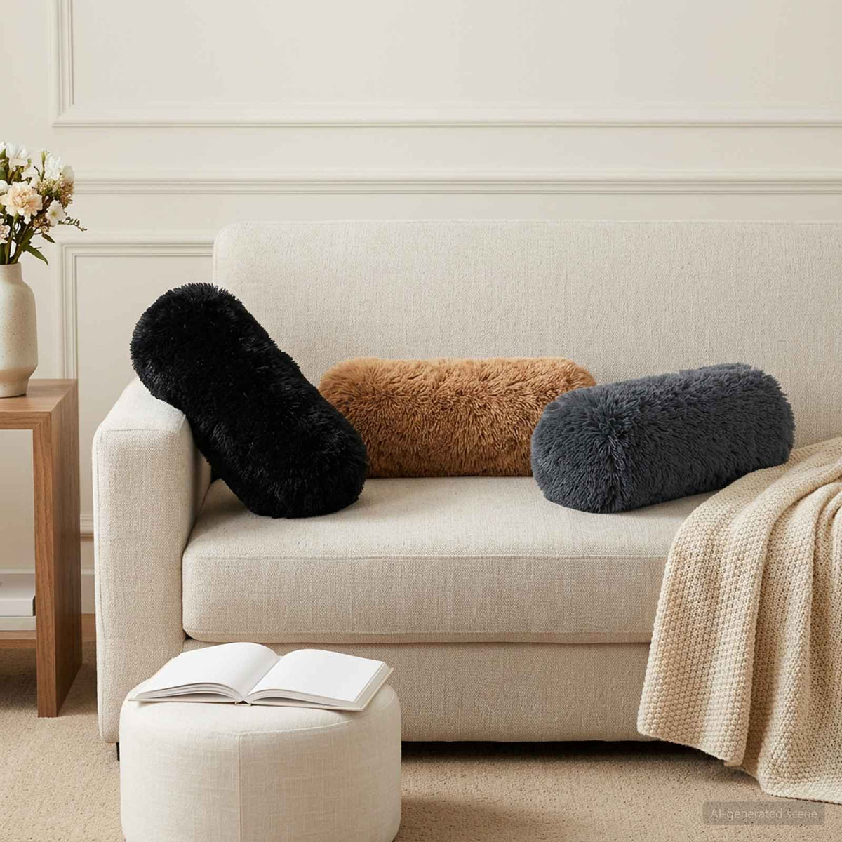 Cushion Cover 2 pcs HEERLEN Black Ø 15 x 40 cm PV Fleece