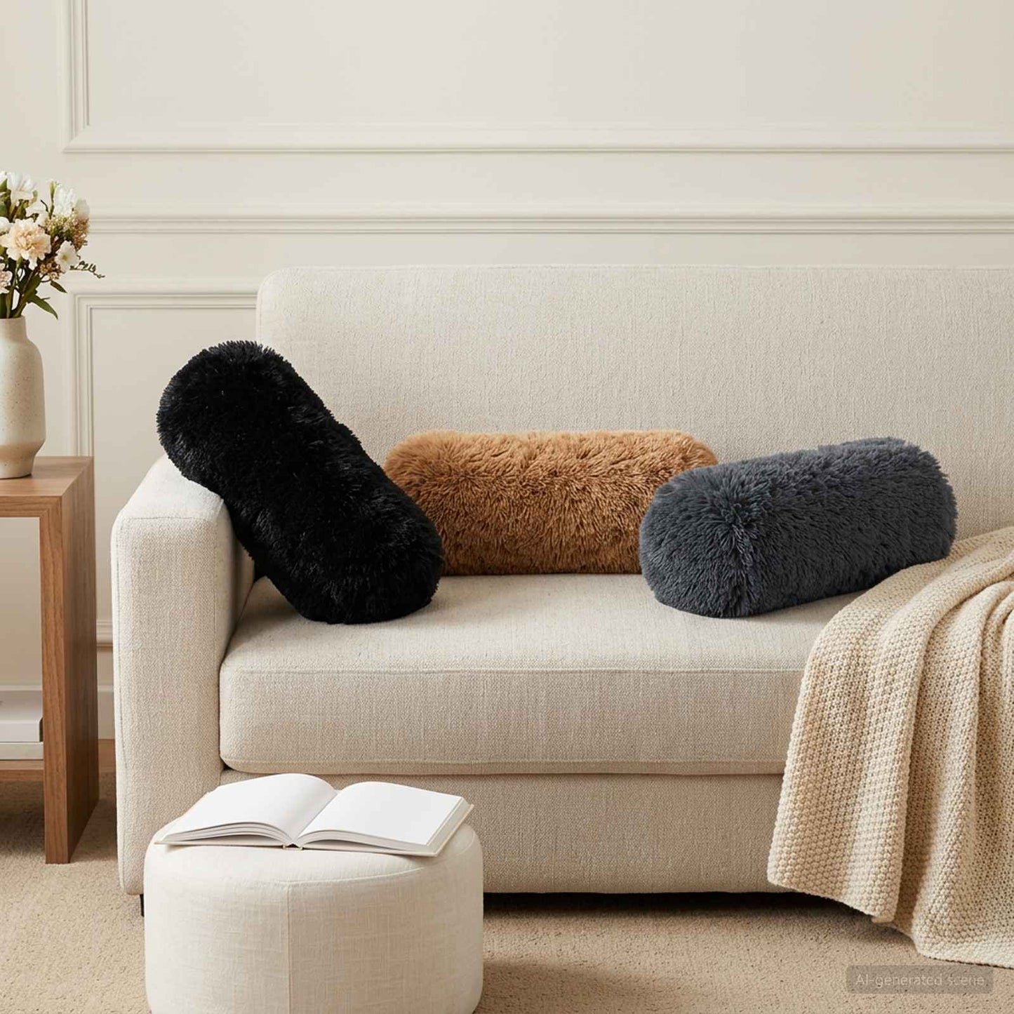 Cushion Cover 2 pcs HEERLEN Taupe Ø 15 x 40 cm PV Fleece