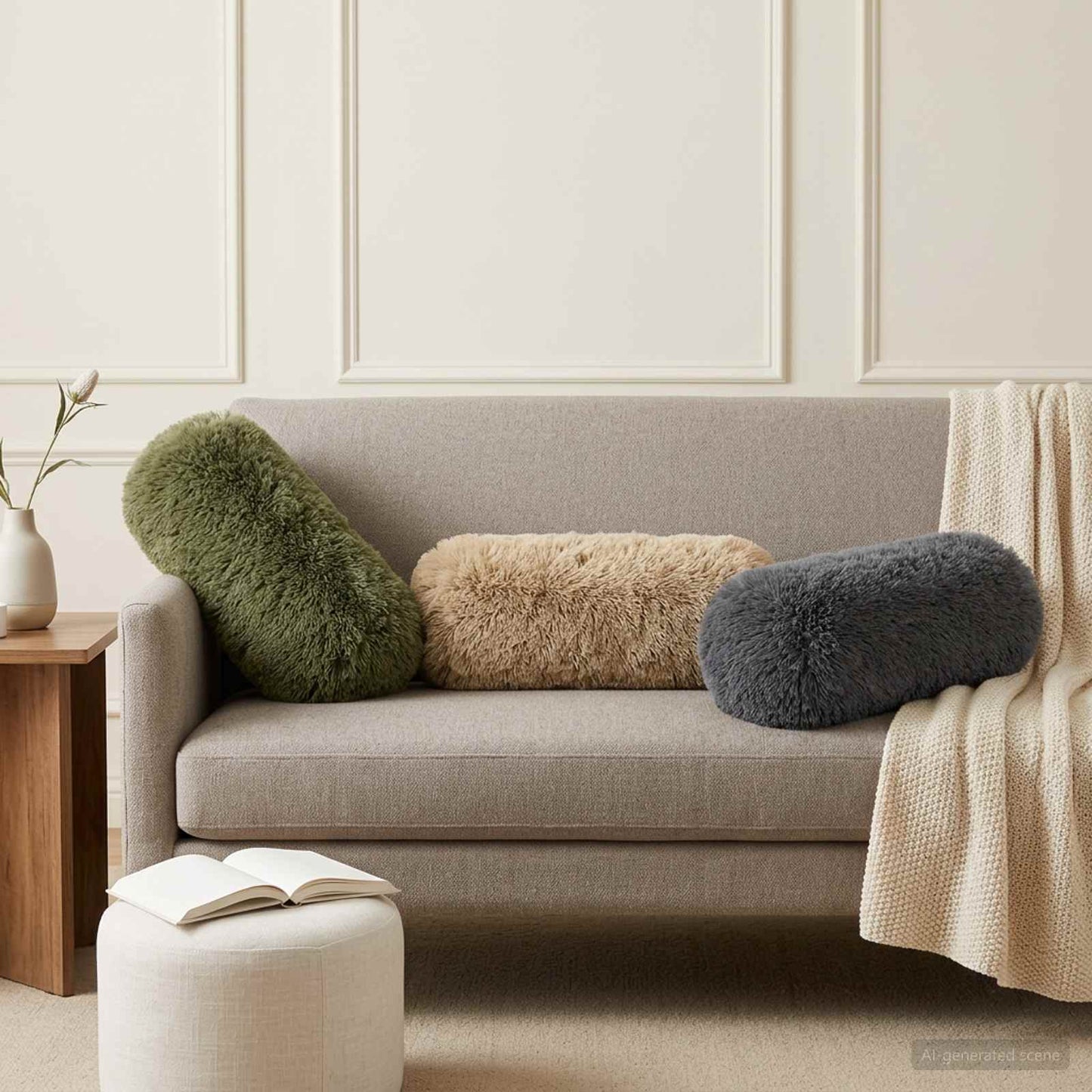 Cushion Cover 2 pcs HEERLEN Light Grey Ø 15 x 40 cm PV Fleece