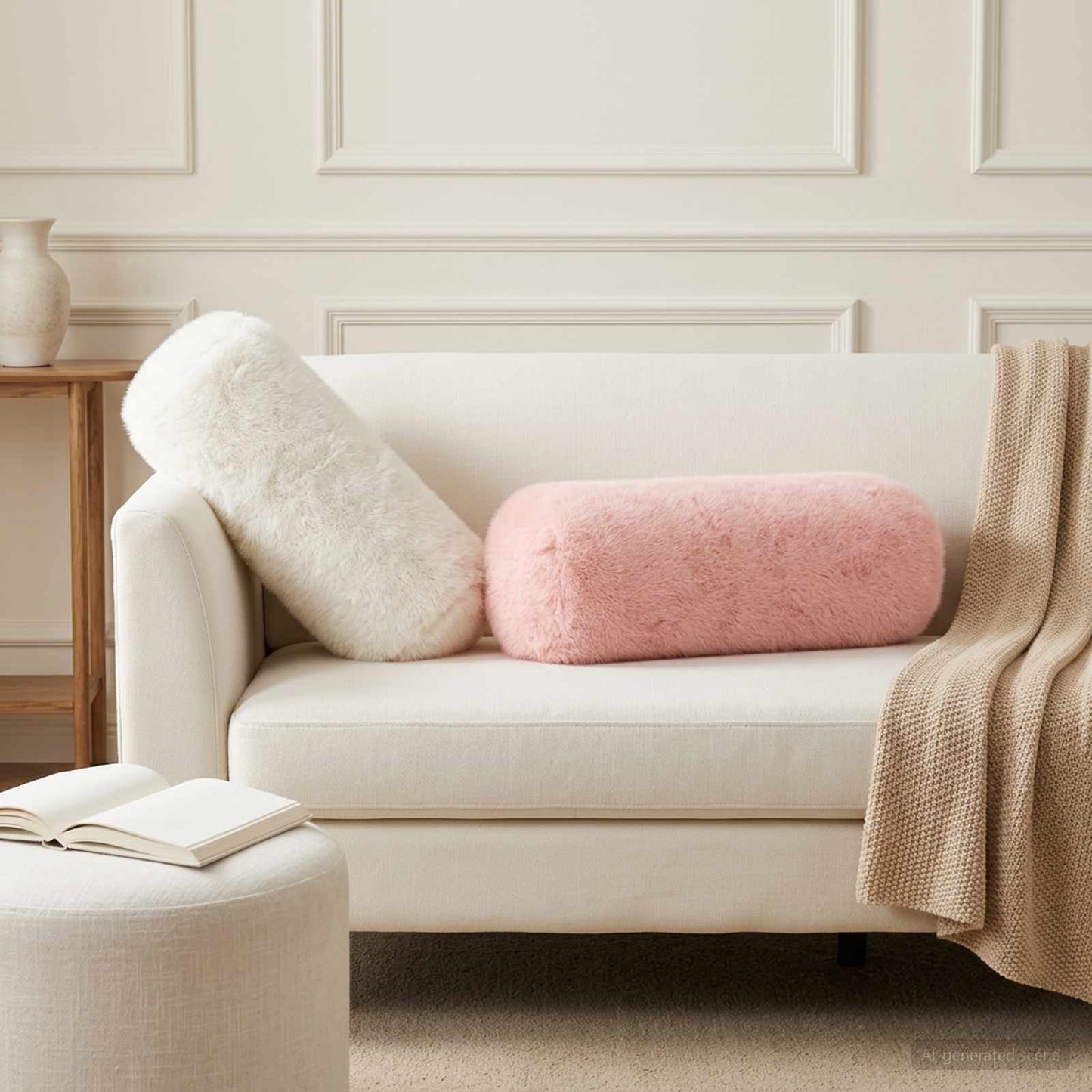 Cushion Cover 2 pcs HEERLEN Pink Ø 15 x 40 cm Faux Rabbit Fur