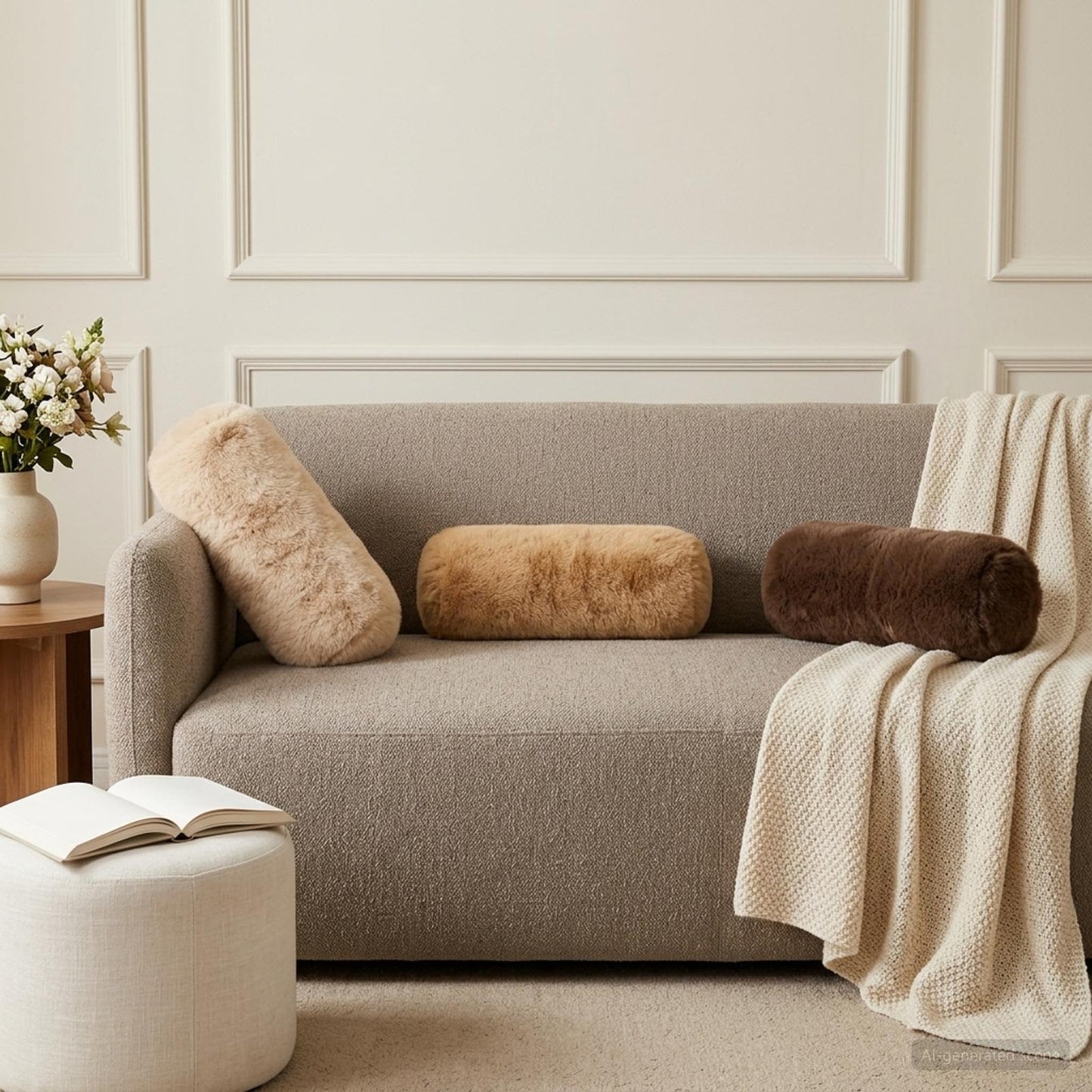 Cushion Cover 2 pcs HEERLEN Taupe Ø 15 x 40 cm Faux Rabbit Fur