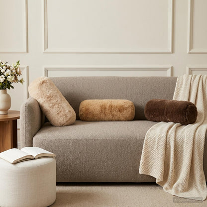 Cushion Cover 2 pcs HEERLEN Taupe Ø 15 x 40 cm Faux Rabbit Fur