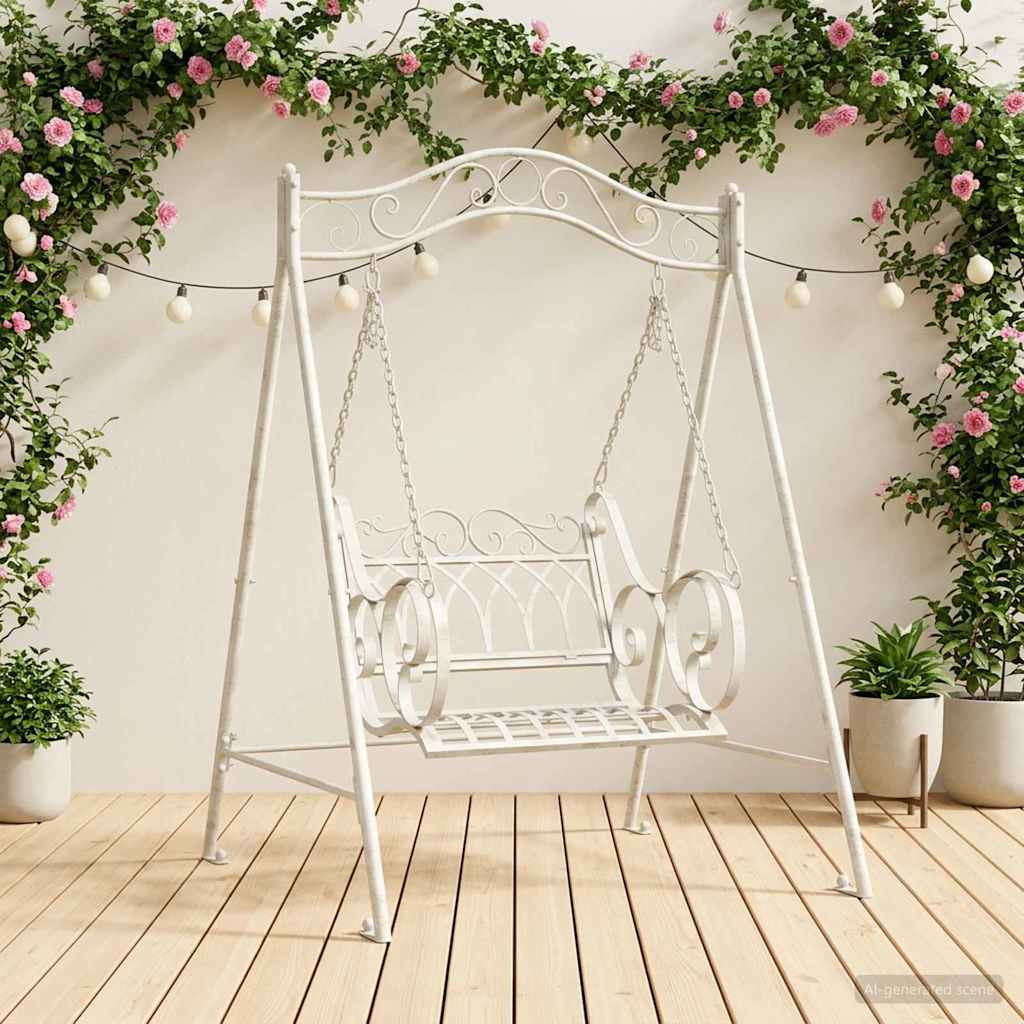 Swing Bench Steel 113 x 121.5 x 168 cm Antique White