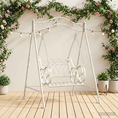 Swing Bench Steel 113 x 121.5 x 168 cm Antique White