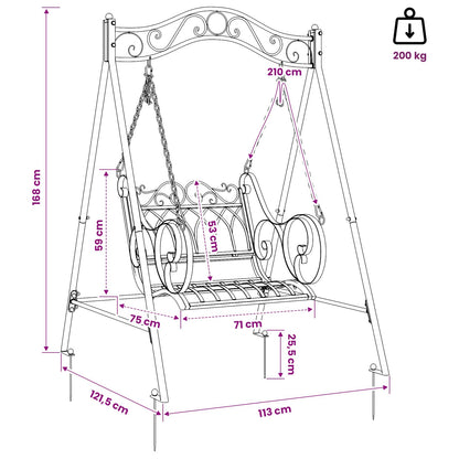 Swing Bench Steel 113 x 121.5 x 168 cm Antique White