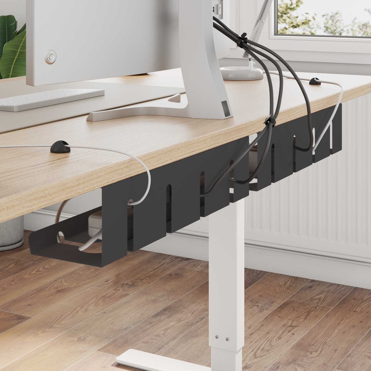 Under Desk Cable Management Tray 2 pcs Black 43 x 12 x 10 cm