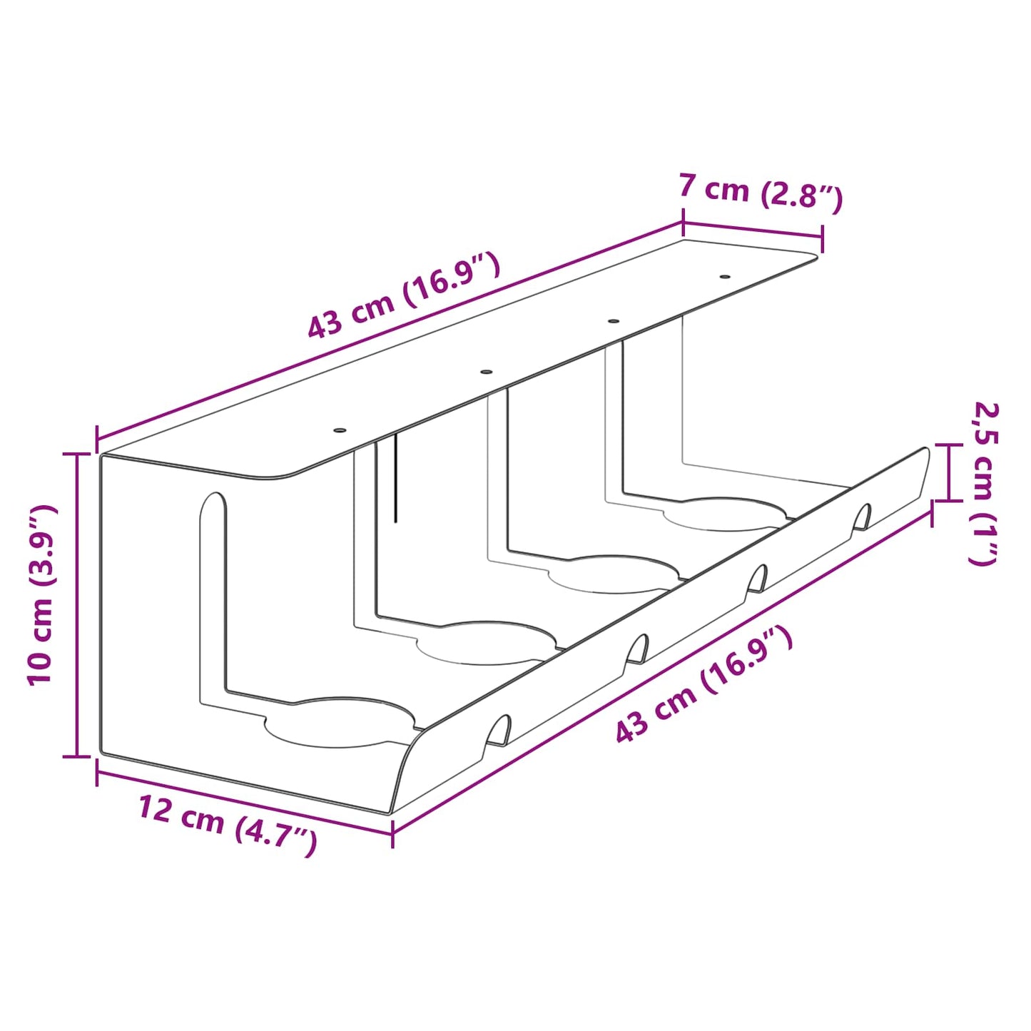 Under Desk Cable Management Tray 2 pcs White 43 x 12 x 10 cm
