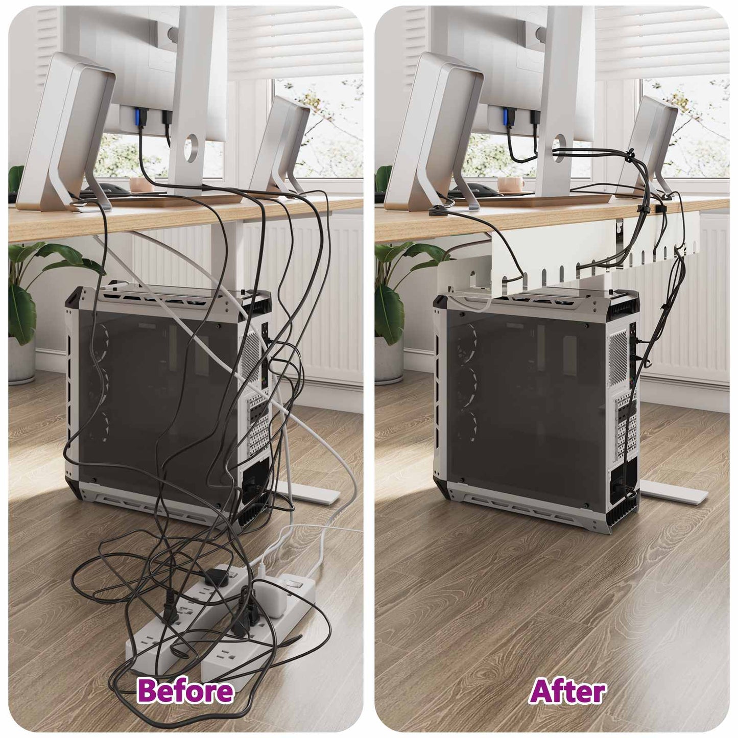 Under Desk Cable Management Tray 2 pcs White 43 x 10 x 10 cm