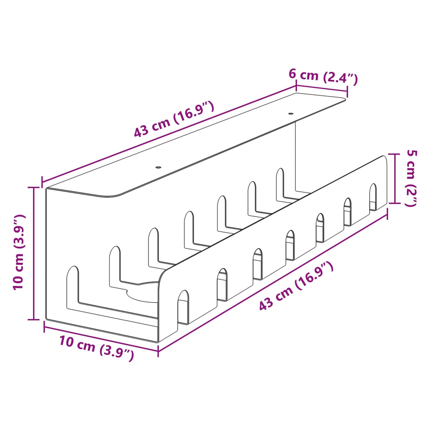 Under Desk Cable Management Tray 2 pcs White 43 x 10 x 10 cm