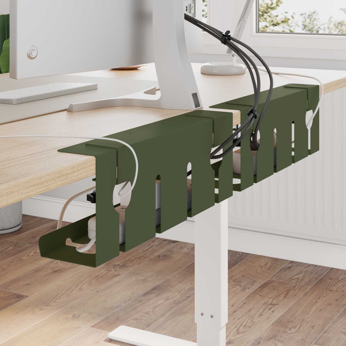 Under Desk Cable Management Tray 2 pcs Olive Green