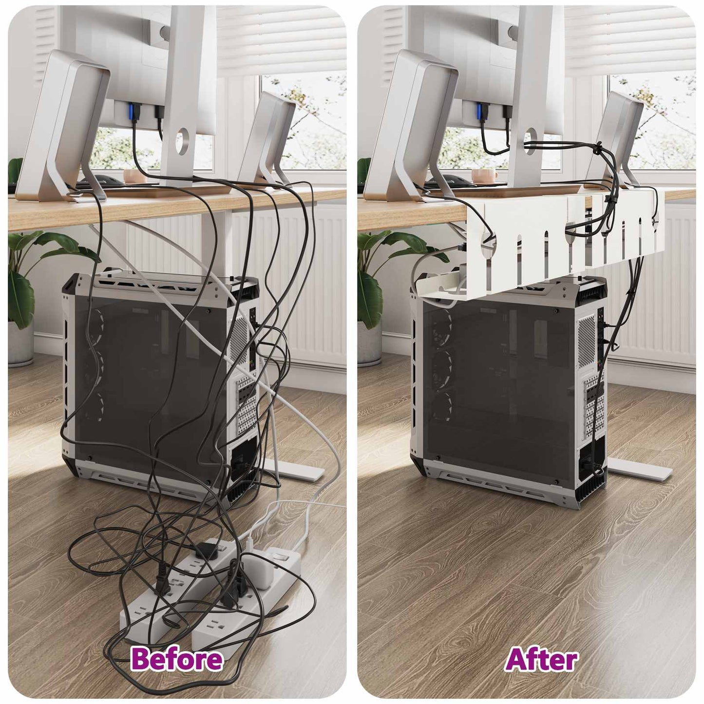 Under Desk Cable Management Tray 2 pcs White 43 x 10 x 15 cm