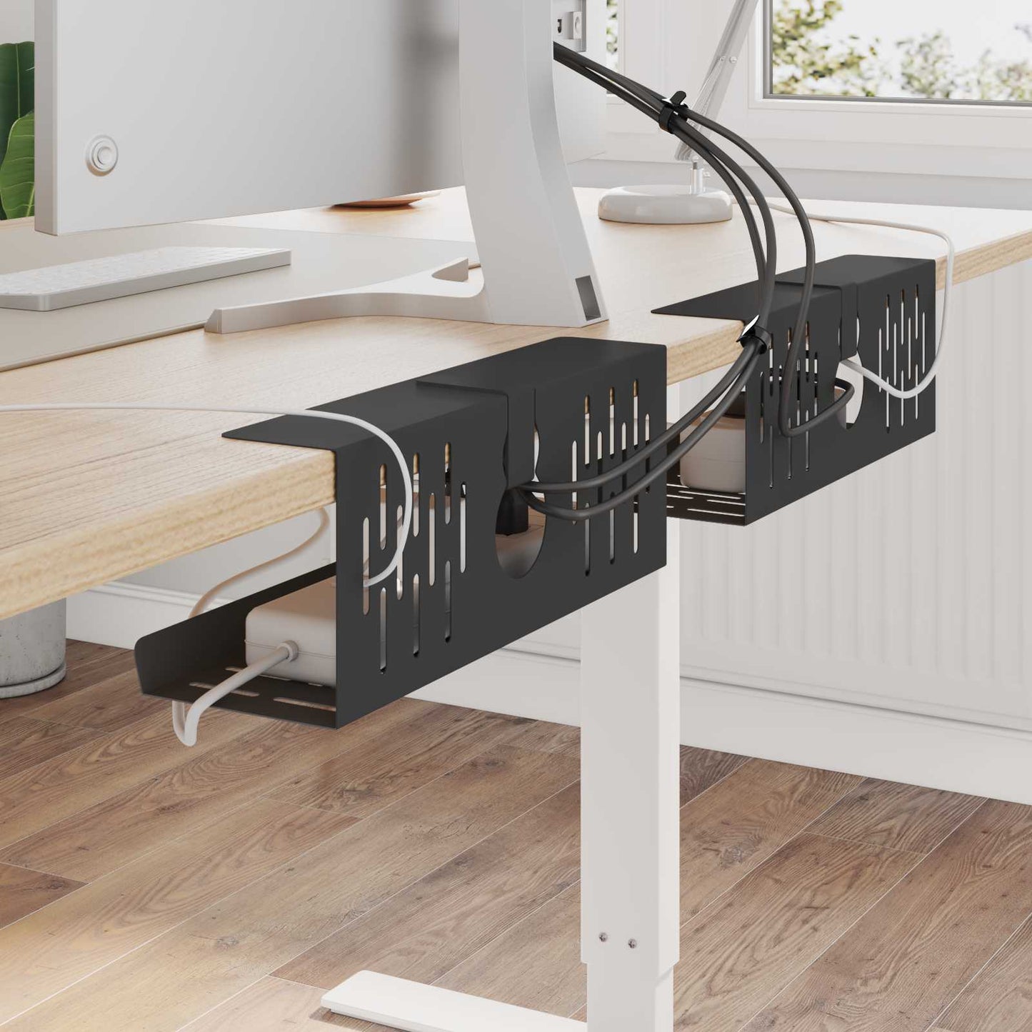 Under Desk Cable Management Tray 2 pcs Black 35 x 12 x 13 cm