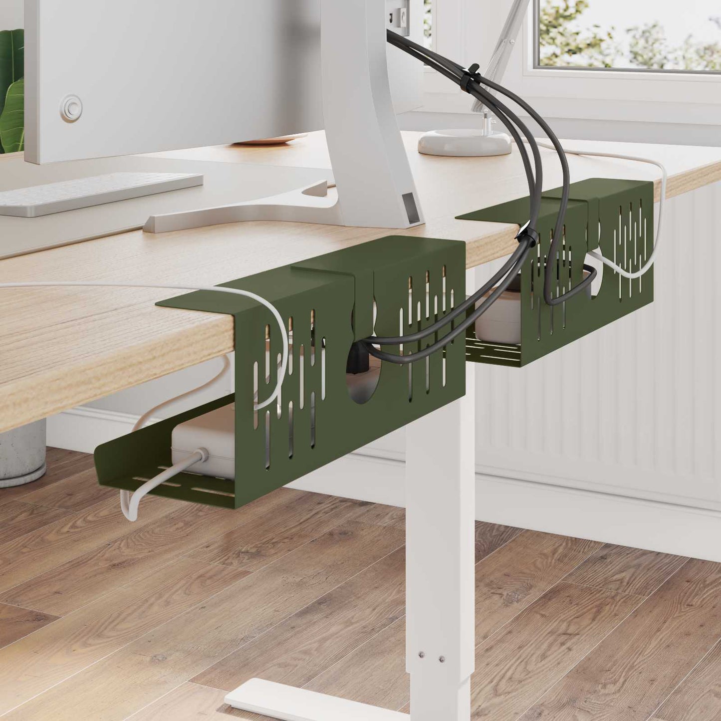 Under Desk Cable Management Tray 2 pcs Olive Green