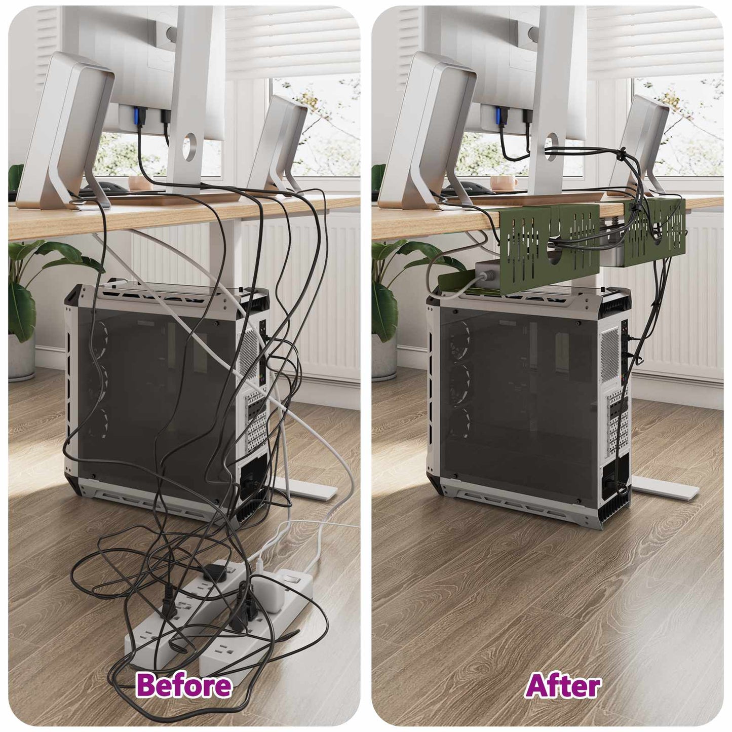 Under Desk Cable Management Tray 2 pcs Olive Green