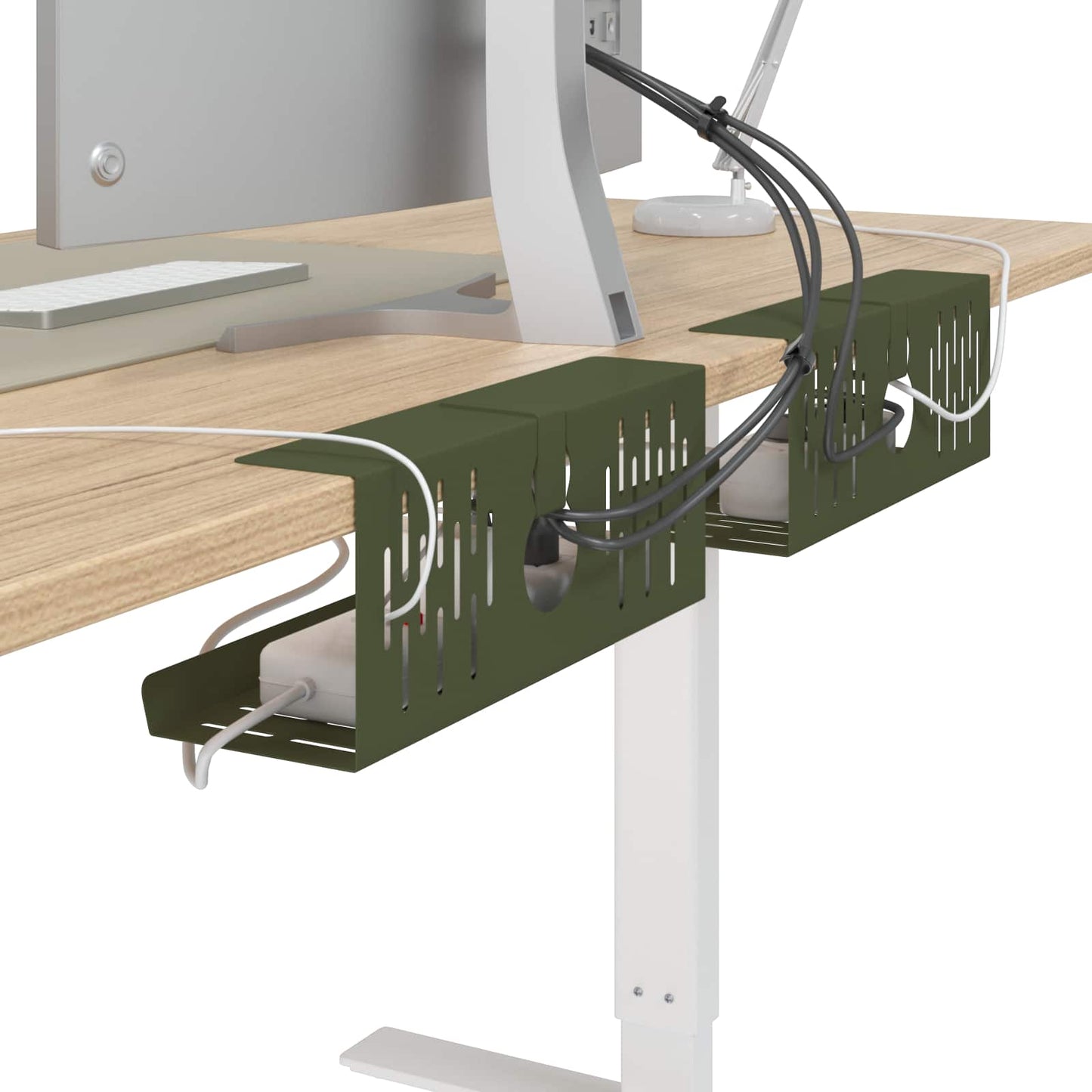 Under Desk Cable Management Tray 2 pcs Olive Green