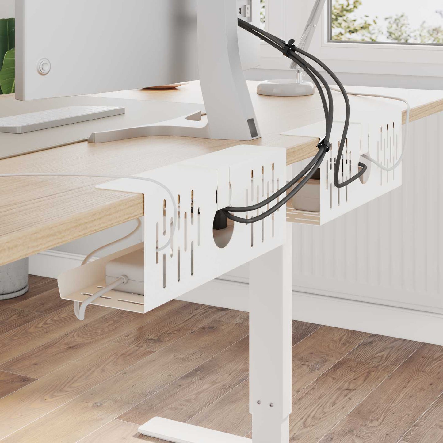 Under Desk Cable Management Tray 2 pcs White 35 x 12 x 13 cm
