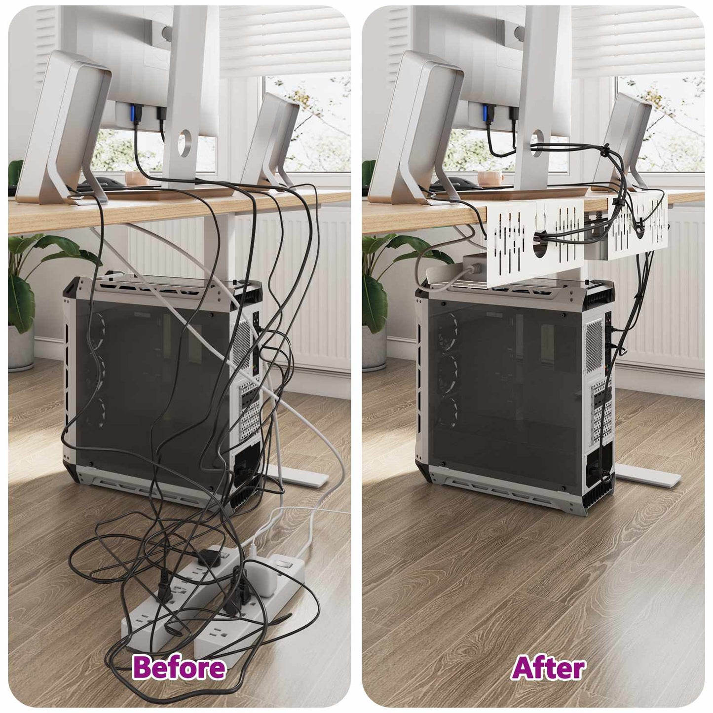 Under Desk Cable Management Tray 2 pcs White 35 x 12 x 13 cm