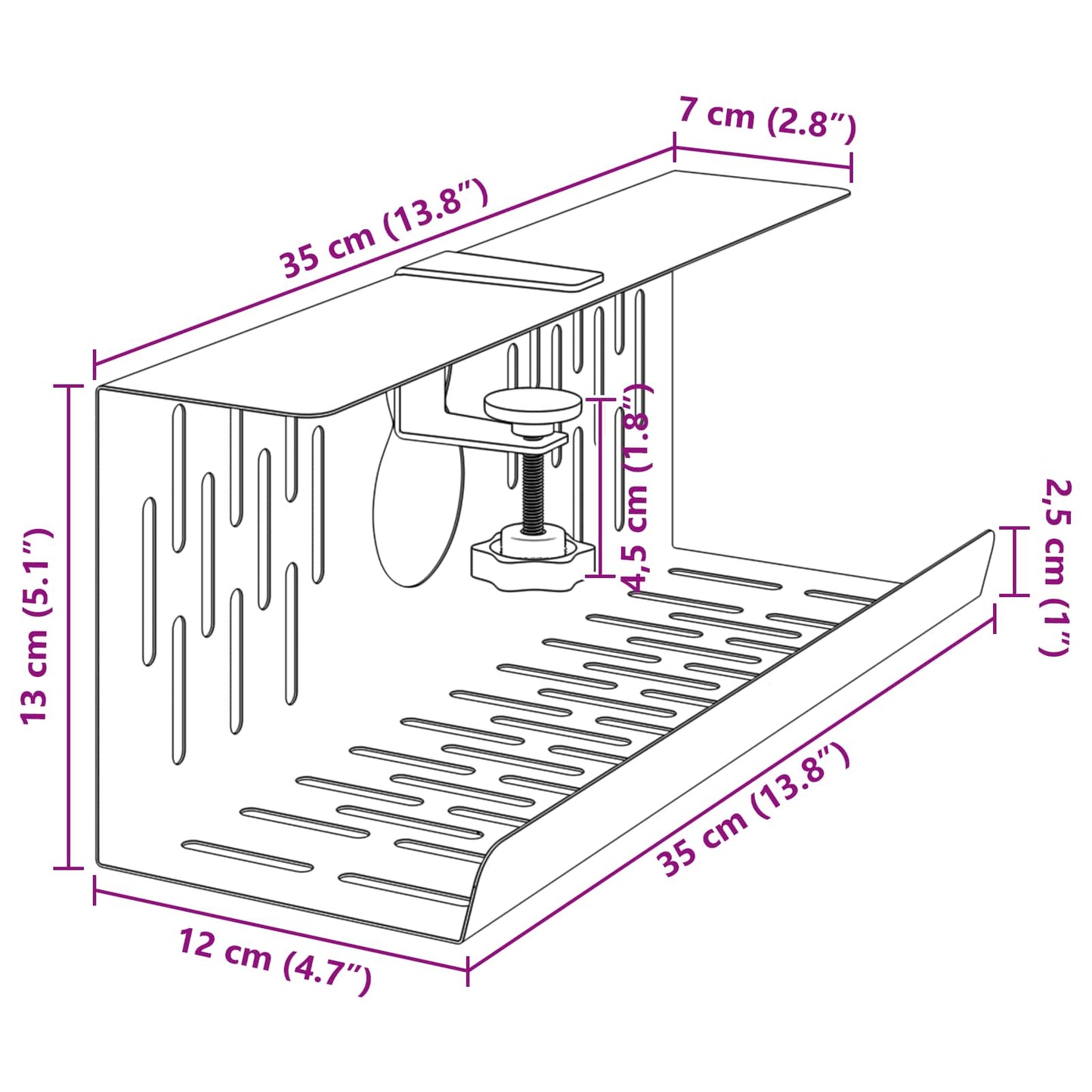 Under Desk Cable Management Tray 2 pcs White 35 x 12 x 13 cm
