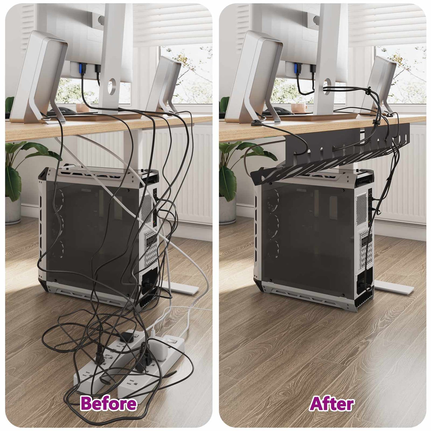 Under Desk Cable Management Tray 2 pcs Black
