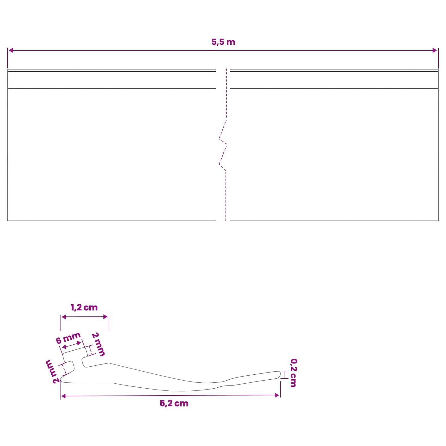 Garage Door Seal Black 52 x 2 mm 5.5 m PVC