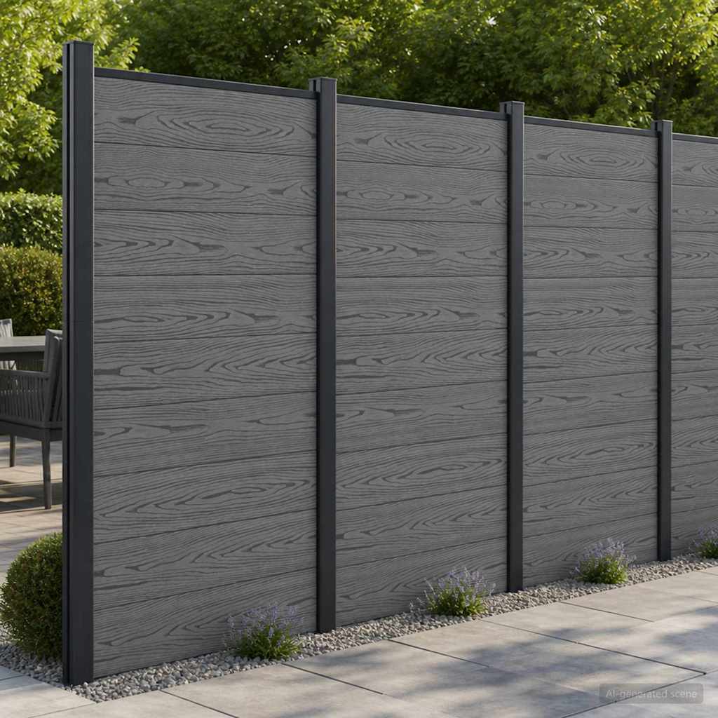 Fence Panel 95 x 186 cm WPC and Aluminium Grey