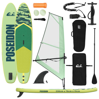 Inflatable SUP Board with Sail POSEIDON 330 x 76 x 15 cm Green