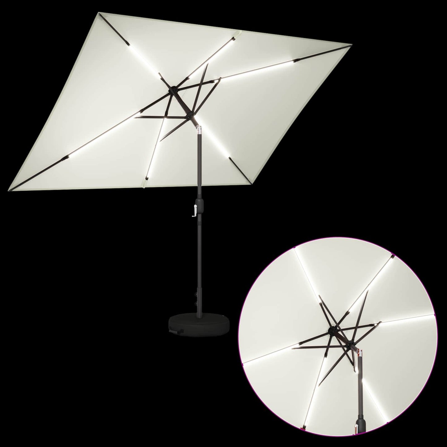 Garden Parasol with LED Lights and Base 200 x 300 cm Polyester