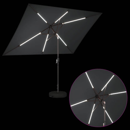 Garden Parasol with LED Lights and Base 200 x 300 cm Polyester