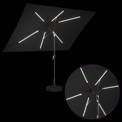 Garden Parasol with LED Lights and Base 200 x 300 cm Polyester