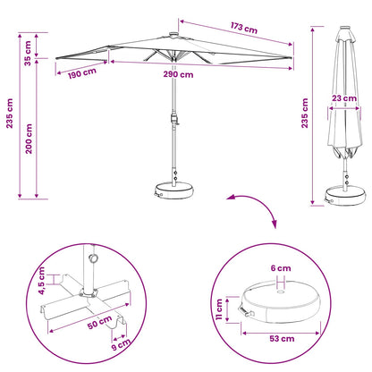 Garden Parasol with LED Lights and Base 200 x 300 cm Polyester