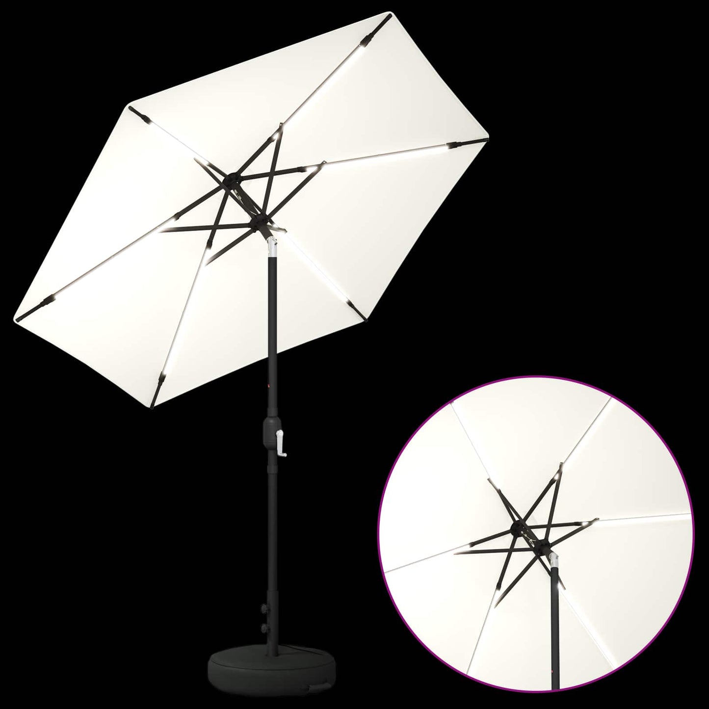 Garden Parasol with LED Lights and Base 230 x 230 cm Polyester