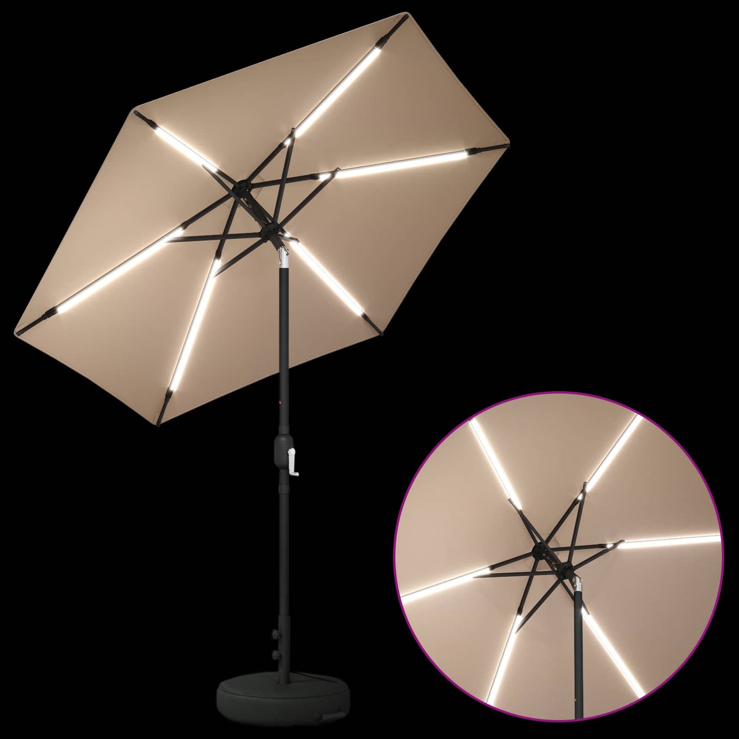 Garden Parasol with LED Lights and Base 230 x 230 cm Polyester
