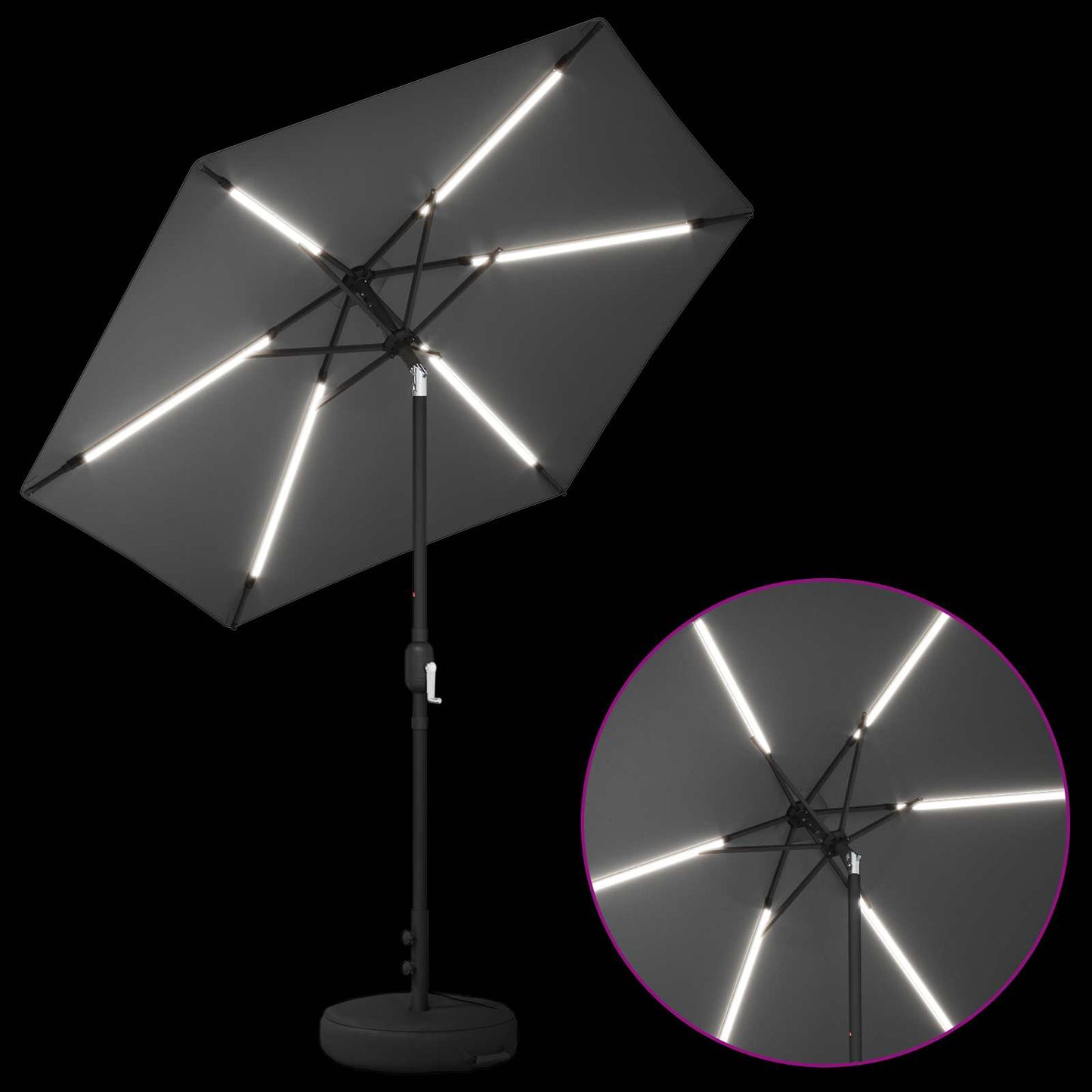 Garden Parasol with LED Lights and Base 230 x 230 cm Polyester