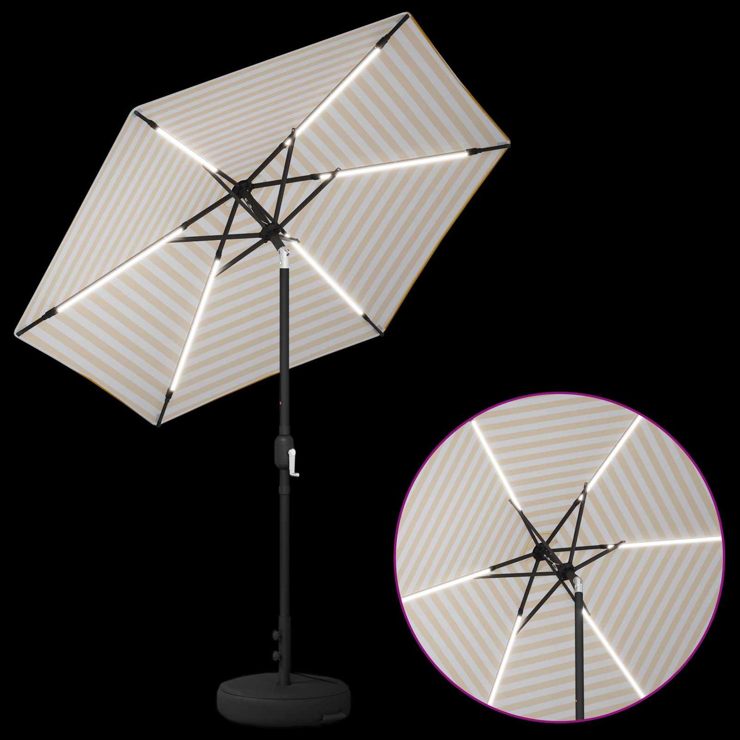 Garden Parasol with LED Lights and Base 230 x 230 cm Polyester
