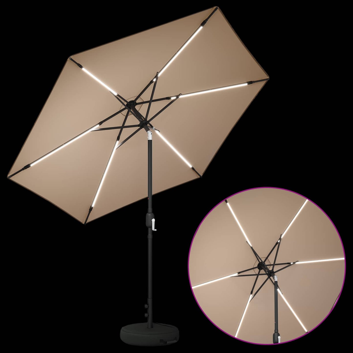 Garden Parasol with LED Lights and Base 270 x 270 cm Polyester