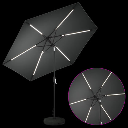 Garden Parasol with LED Lights and Base 270 x 270 cm Polyester