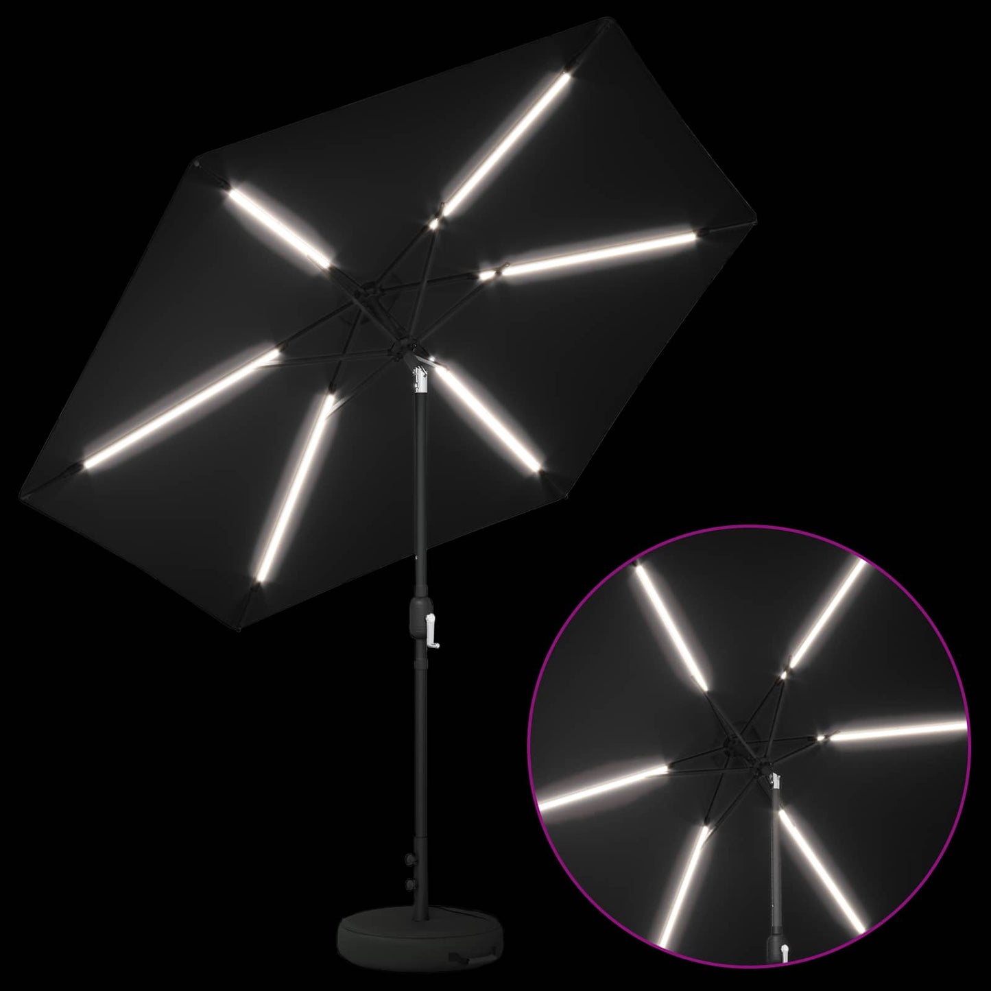 Garden Parasol with LED Lights and Base 270 x 270 cm Polyester