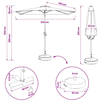 Garden Parasol with LED Lights and Base 270 x 270 cm Polyester