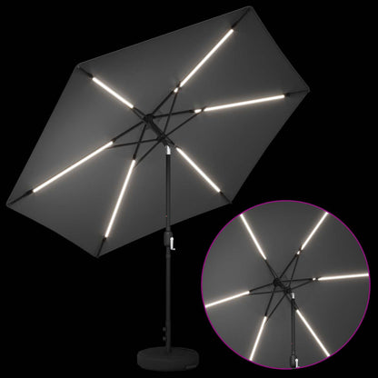 Garden Parasol with LED Lights and Base 300 x 300 cm Polyester
