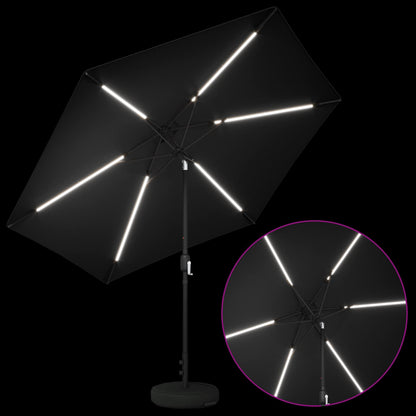 Garden Parasol with LED Lights and Base 300 x 300 cm Polyester
