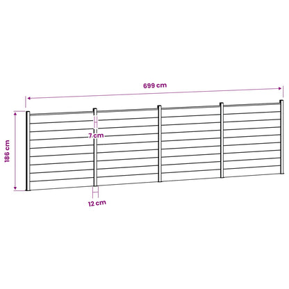 Fence Set 699 x 186 cm WPC and Aluminium Grey